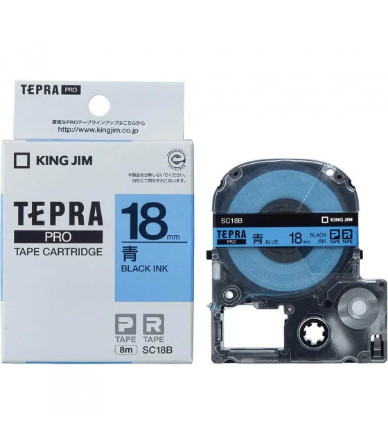 Tepra SC18B (Chữ đen nền xanh dương, khổ 18mm)