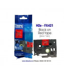 Nhãn in HZe-FX421 (TZe-FX421, TZ2-FX421), 9mm x 8m, Black on Red | ⓿❽❻❽❺⓿❺⓿❺❺ | Nhãn in, tem in, giấy in, băng nhãn, tape in ...