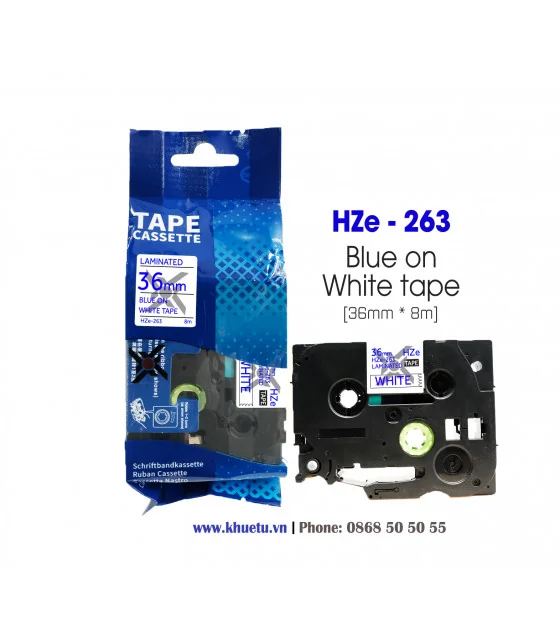 Nhãn in HZe-263 (TZe-263, TZ2-263), 36mm x 8m, Blue on White