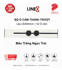 Bộ Ổ cắm thanh trượt Line8 (Lắp nổi/600mm/Trắng Ngọc Trai) + 02 Ổ cắm | ⓿❽❻❽❺⓿❺⓿❺❺ | khuetu.vn