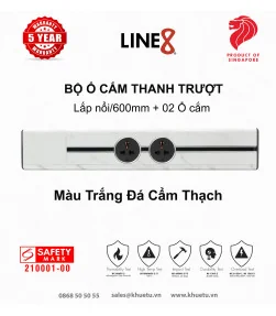 Bộ Ổ cắm thanh trượt Line8 (Lắp nổi/600mm/Trắng Đá Cẩm Thạch) + 02 Ổ cắm | ⓿❽❻❽❺⓿❺⓿❺❺ | khuetu.vn