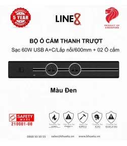 Bộ Ổ cắm thanh trượt Line8 (Sạc 60W USB A+C/Lắp nổi/600mm/Màu đen) + 02 Ổ cắm | ⓿❽❻❽❺⓿❺⓿❺❺ | khuetu.vn