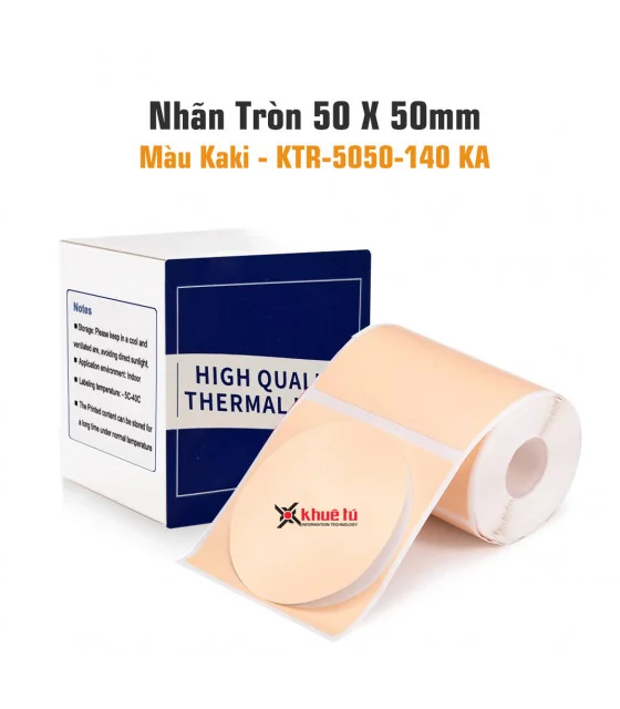 Nhãn tròn 50 x 50mm, màu Khaki, KTR-5050-140KA