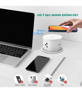 Ổ cắm điện âm bàn, có sạc không dây MK102GW (Trắng) | ⓿❽❻❽❺⓿❺⓿❺❺ | khuetu.vn