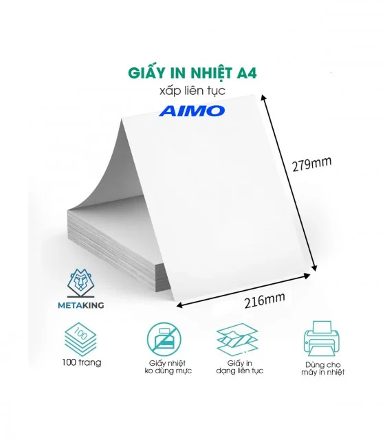 Giấy in nhiệt khổ A4 - dạng liên kết, chính hãng AIMO, KT-ZD1-RMSG10-A4M8