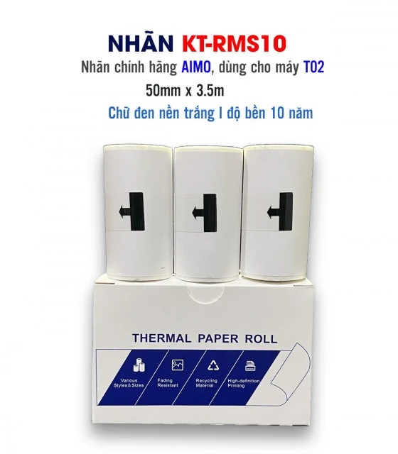 Nhãn dán màu trắng cho T02, độ bền 10 năm, 50mm x 3.5m, KT-RMS10 chính hãng AIMO