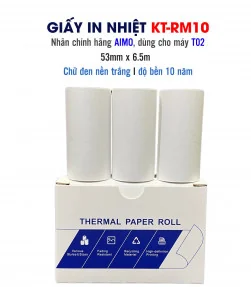 Giấy nhiệt màu trắng cho T02, độ bền 10 năm, 53mm x 6.5m, KT-RM10 chính hãng AIMO | ⓿❽❻❽❺⓿❺⓿❺❺ | Nhãn in, tem in, giấy in, bă...