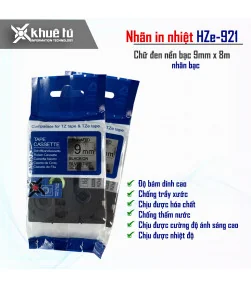 Nhãn in HZe-921 (TZe-921, TZ2-921), 9mm x 8m, Black on Silver | ⓿❽❻❽❺⓿❺⓿❺❺ | Nhãn in, tem in, giấy in, băng nhãn, tape in | k...