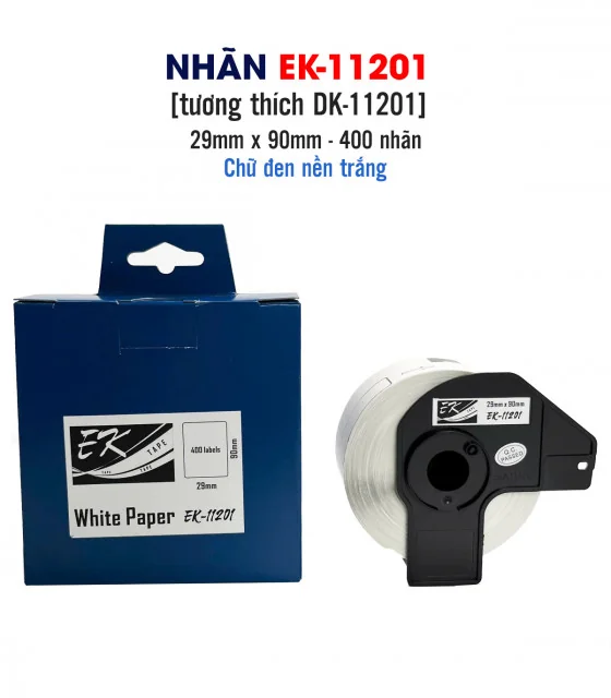Giấy in nhãn EK-11201, 29mm x 90mm x 400 nhãn, tương thích DK-11201