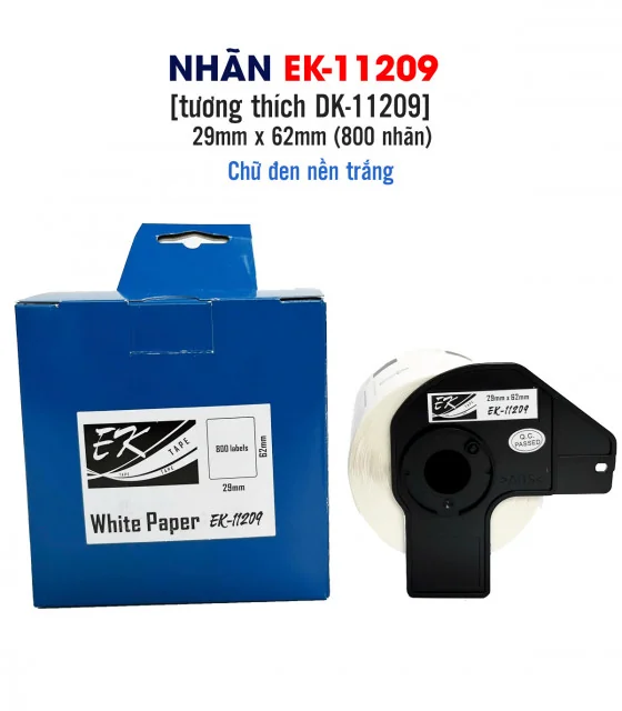 Giấy in nhãn EK-11209, 29mm x 62mm x 800 nhãn, tương thích DK-11209