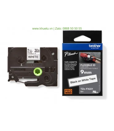 Brother TZe-FX221, khổ 9mm, dài 8m, Black on White, siêu dẻo, chống thấm nước | ⓿❽❻❽❺⓿❺⓿❺❺ | Nhãn in, tem in, giấy in, băng n...