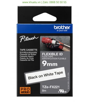 Brother TZe-FX221, khổ 9mm, dài 8m, Black on White, siêu dẻo, chống thấm nước | ⓿❽❻❽❺⓿❺⓿❺❺ | Nhãn in, tem in, giấy in, băng n...