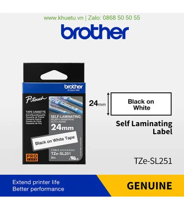 Brother TZe-SL251, khổ 24mm, dài 8m, Black on White, dán cáp CAT5E/6 | ⓿❽❻❽❺⓿❺⓿❺❺ | Nhãn in, tem in, giấy in, băng nhãn, tape...