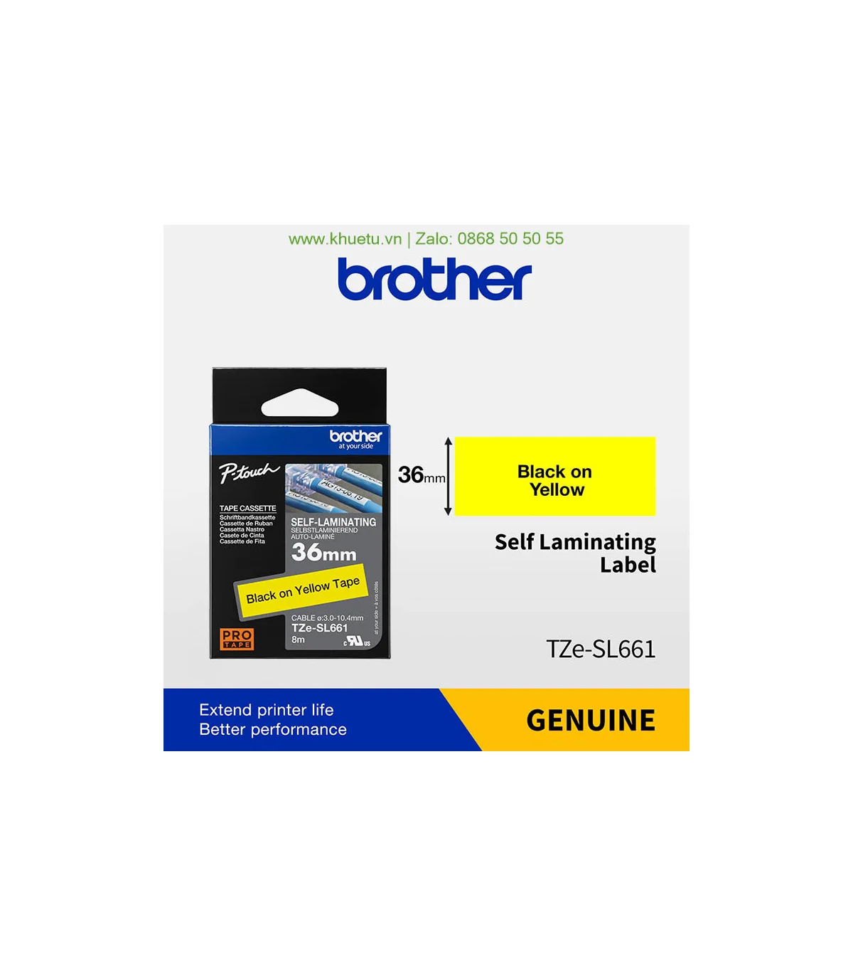 Brother TZe-SL661, khổ 36mm, dài 8m, Black on Yellow, dán cáp CAT5E/6 | ⓿❽❻❽❺⓿❺⓿❺❺ | Nhãn in, tem in, giấy in, băng nhãn, tap...