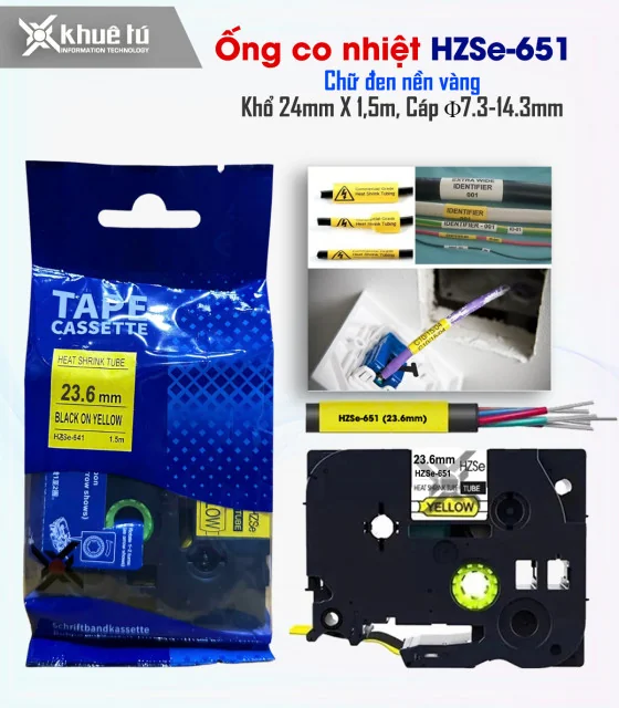 Ống co nhiệt HZSe-651, khổ 24mm x 1,5m, cáp 7.3-14.3mm, màu vàng