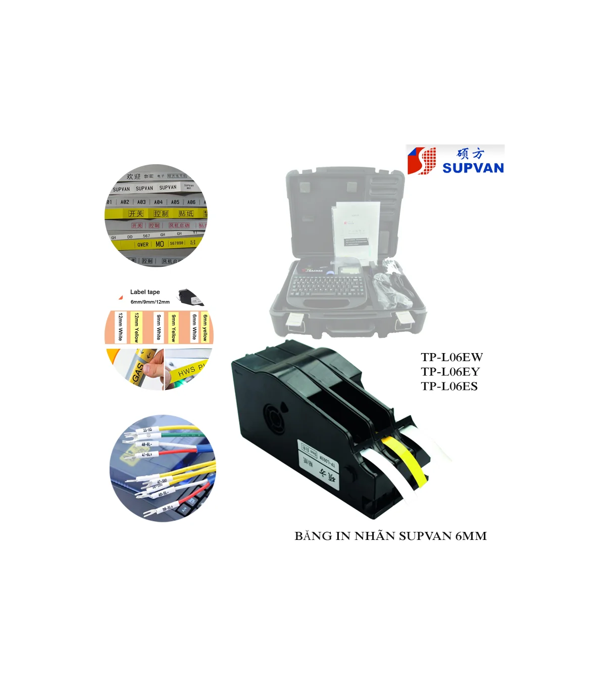 Nhãn in Supvan TP-L06EY, vàng, 6mm x 16M, cho máy TP70E/TP76E/TP80E/TP86E