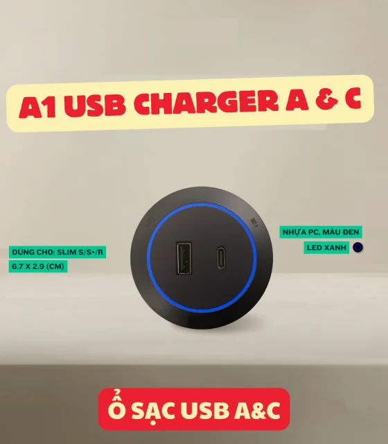 Ổ sạc A1 USB Charger A+C (Nhựa PC, Đen)