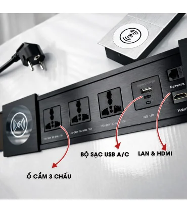 Ổ cắm điện âm bàn trượt, có sạc không dây MK102SB (Black) | ⓿❽❻❽❺⓿❺⓿❺❺ | khuetu.vn