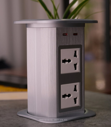 Ổ cắm điện âm bàn nâng hạ tự động MK102ES (Silver, sạc không dây) | khuetu.vn