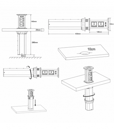 Ổ cắm điện âm bàn nâng hạ tự động MK102ES (Silver, sạc không dây) | khuetu.vn