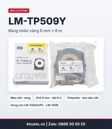 Băng nhãn MAX LM-TP509Y vàng 9mm × 8m | khuetu.vn