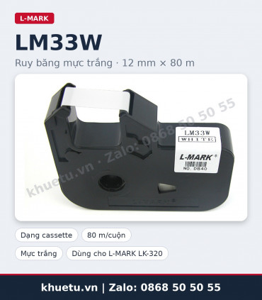Ruy băng trắng L-MARK LM33W 12mm × 80m (in ống PVC, nhãn) | khuetu.vn